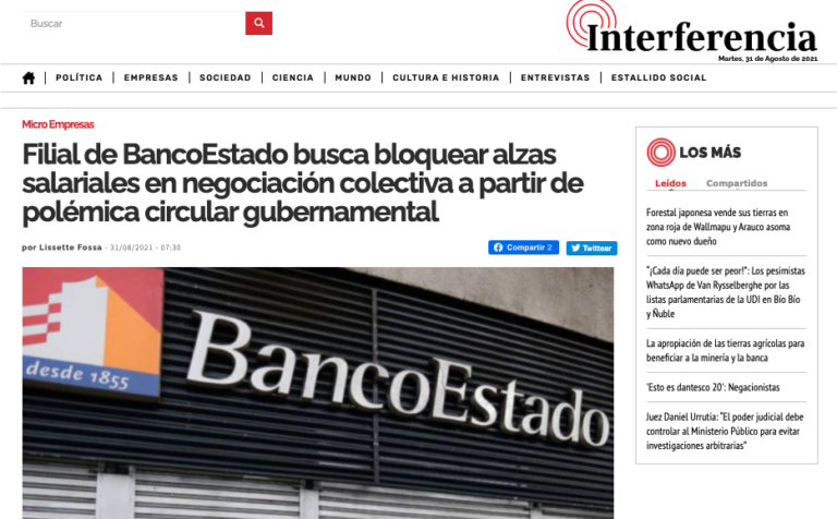 PRENSA | Filial de BancoEstado busca bloquear alzas salariales en negociación colectiva a partir de polémica circular gubernamental