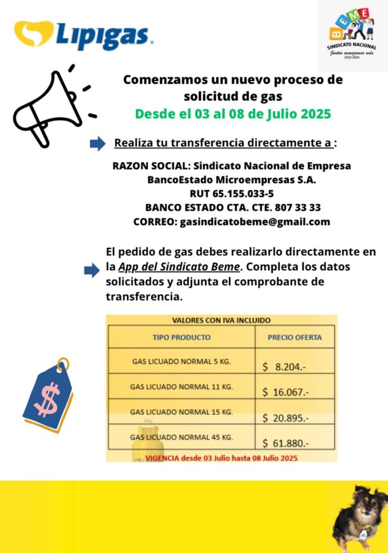 Vales de gas del 03 al 08 julio 2025