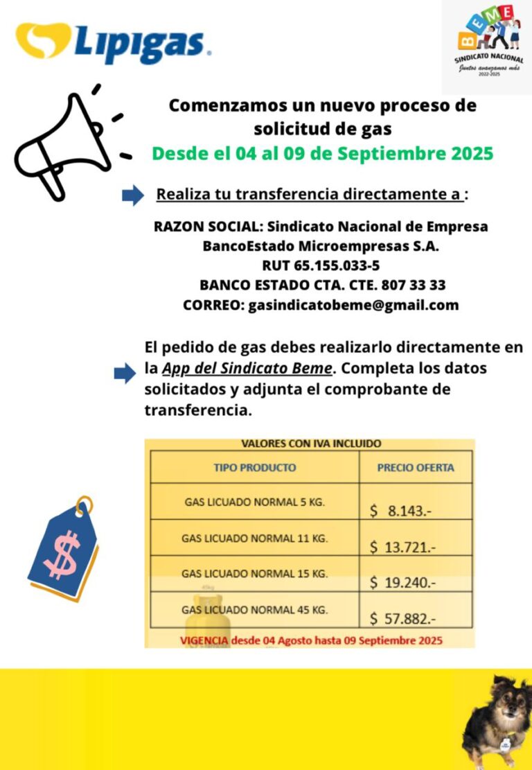Vales de gas 04 al 09 de Septiembre