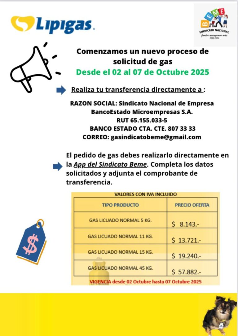 Vales de gas 02 al 07 de Octubre