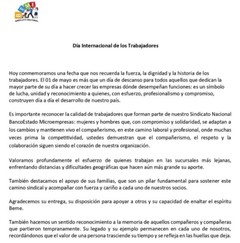 SALUDO DIA INTERNACIONAL DEL TRABAJADOR